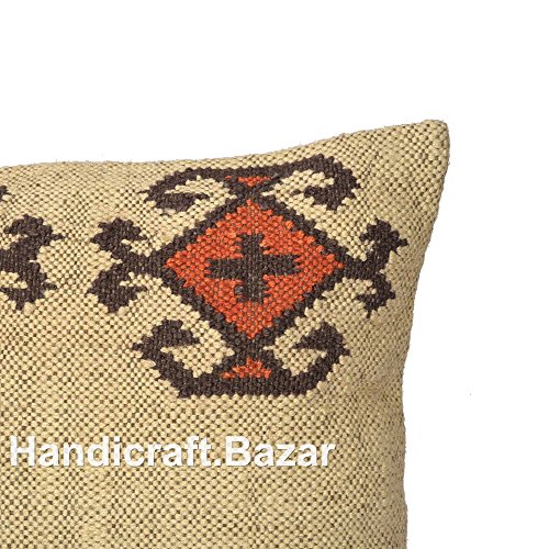 handicraft Bazar - Juego de 2 Fundas de cojín de Yute Tejidas a Mano, Funda de Almohada Decorativa, Hecho a Mano, 45 x 45 cm, Funda de Almohada Vintage, diseño Indio