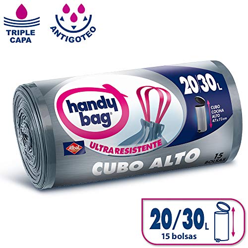 Handy Bag Bolsas de Basura 20-30L Cubos Altos, Extra Resistentes, No gotean 15 Bolsas