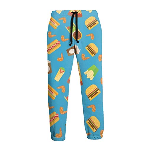 Hangdachang Pantalones Deportivos para Hombre, Comida rápida, Doodle, Hamburguesa con Queso, Almuerzo, Aperitivo o Bebida, Pantalones Casuales, Pantalones Deportivos Suaves y cómodos para Correr XXL