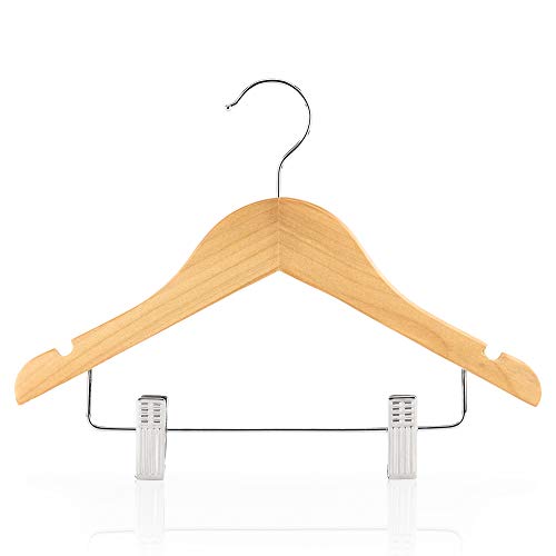 Hangerworld 6 Perchas para Niños 30cm Madera con Pinzas Antidelizantes de Metal para Falda y Pantalón