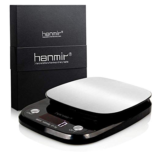 Hanmir Báscula Digital de Cocina Peso de Cocina 10 Kg/ 1 g, Acero Inoxidable, Pantalla LCD, balanza de Cocina, Negro(Baterías Incluidas)