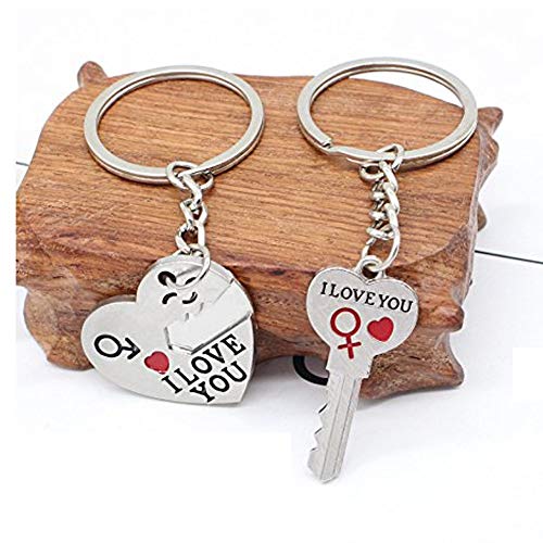 Haoduo llavero de corazón y una llave de corazón Anillo llavero Set de amantes de pareja, dulce regalo para San Valentín Boda de Navidad, llavero de aleación de zinc