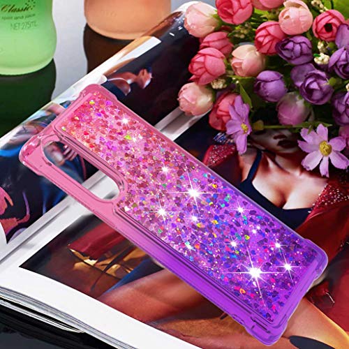 HAOTIAN Funda para LG Velvet 5G/4G Funda + 2 Cristal Templado, Degradado Color Glitter Liquida Cristal Ultradelgado Suave Silicona Estuche TPU Bumper Carcasa, Rosado/Púrpura