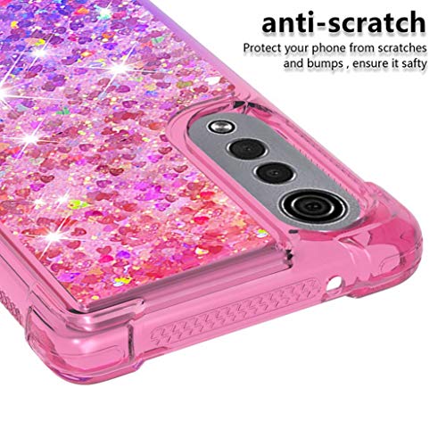 HAOTIAN Funda para LG Velvet 5G/4G Funda + 2 Cristal Templado, Degradado Color Glitter Liquida Cristal Ultradelgado Suave Silicona Estuche TPU Bumper Carcasa, Rosado/Púrpura