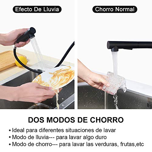 Hapilife Grifo Cocina Negro Grifos de Cocina Grifo Cocina Extraible Negro Grifo de Cocina fregadero Negro Grifo Cocina Alto Griferia Cocina Negro con Doble Chorros Antical Giratorio