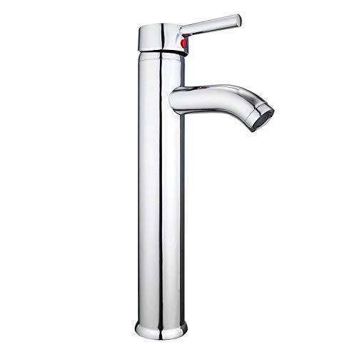 Hapilife Grifo Lavabo Alto Monomando para Baño Grifo Lavabo Inox Grifo Lavabo con Caño Alto Cromado Grifería Lavabo Monomando con Aireador Incorporado, Conexión 3/8" Española, 10 Años Garantía