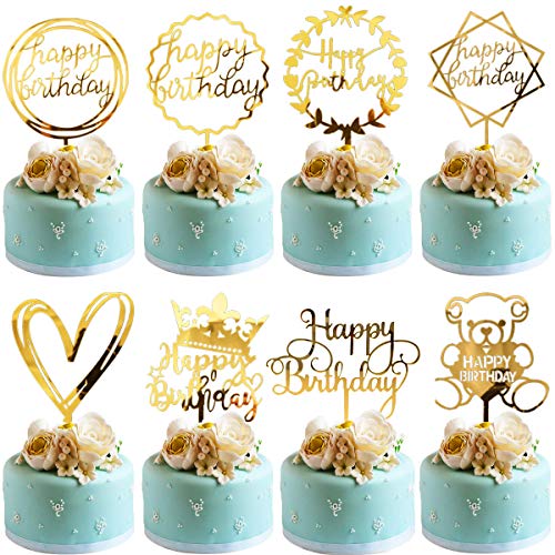 Happy Birthday Topper BESTZY Cupcake Toppers 8 piezas Topper de Pastel de Cumpleaños para Decoración de Tartas de Cumpleaños