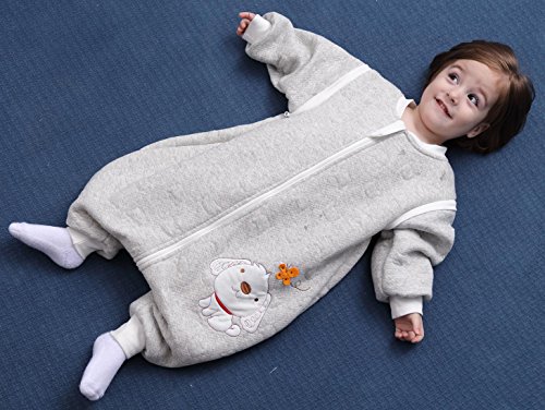 Happy Cherry - Bebés Saco de Dormir Manga Larga Desmontable Cremallera Otoño Invierno para Niños Niñas - Gris - 24-36 Meses