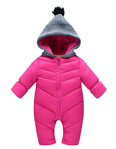 Happy Cherry Ropa de Una Pieza Prenda Exterior Chaqueta de Invierno con Capucha Mono Calentito Enterizo para 0-3 Meses Bebés Niños Niñas- Magenta