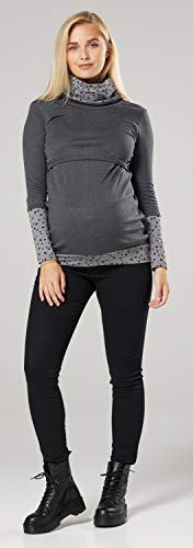 Happy Mama. Mujer Sudadera Cuello Chimenea Panel de la Lactancia Premamá. 348p (Melange de Grafito y Negro con Estrellas, 36-38, M)