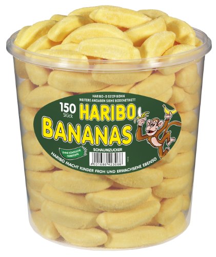 Haribo Bananas, Gominolas de Fruta, 150 Unidades, Tarro de 1050 g