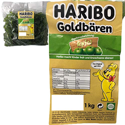 Haribo Goldbären Apfel (1kg Bag Gummibärchen grün) clasificado - Regalo para niños de fiesta