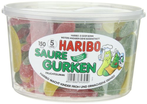 Haribo Pepino Ácido, Gominolas de Fruta, 150 Unidades, Tarro de 1350 g