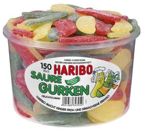 Haribo Pepino Ácido, Gominolas de Fruta, 150 Unidades, Tarro de 1350 g