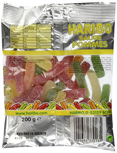 Haribo Saure Pommes, Ositos de Goma, Gominolas, Gomitas de Fruta Ácidas Ácido, En Bolsa, Bolsa, 200 g