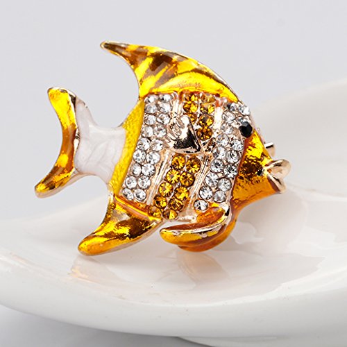 Harilla Moda Natural Insecto Animal Rhinestone Rana Broche Pins para Mujeres Niñas - Pez Amarillo 2.6 x 2.3cm