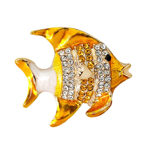 Harilla Moda Natural Insecto Animal Rhinestone Rana Broche Pins para Mujeres Niñas - Pez Amarillo 2.6 x 2.3cm