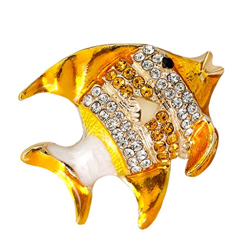 Harilla Moda Natural Insecto Animal Rhinestone Rana Broche Pins para Mujeres Niñas - Pez Amarillo 2.6 x 2.3cm