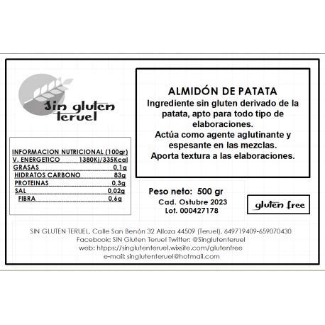 Harina Almidón de patata 500gr - Harinas para Cocinar - Sin gluten | Degusta Teruel