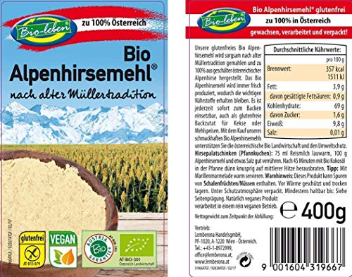 Harina de Mijo de oro ecológica austríaca, sin gluten 2,4kg Bio biológica, sin OMG, de mijo orgánico pelado de Austria, extra limpio y sin datura 6x400g