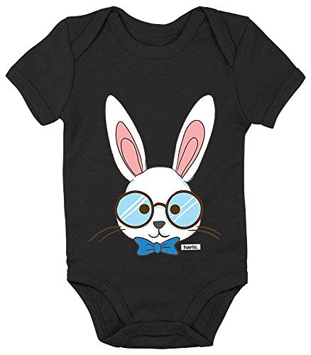 Hariz - Body de manga corta para bebé, diseño de conejo con gafas, animales de la selva, incluye tarjetas de regalo de pingüino negro 3-6 meses