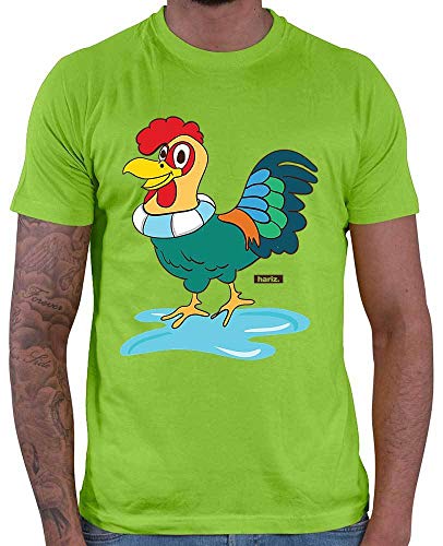 Hariz – Camiseta para hombre, diseño de gallo con animales dulces y animales de la selva Plus tarjeta de regalo verde claro XXXL