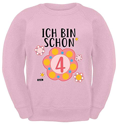 Hariz - Sudadera infantil con texto en alemán "Ich Bin Schon Vier Blumen" Rosa. 104 cm(3- 4 años)