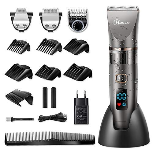 HATTEKER Cortapelos Hombre Maquina de Cortar el Pelo Cortadora de Pelo Barbero Electric Recortador de Barba y Precisión Waterproof