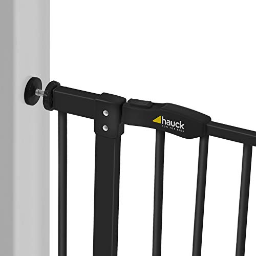 Hauck Close N Stop - Puerta de Seguridad con Extensión de 9 cm, para Puertas y Escaleras 84-89 cm, Sin Agujeros, Combinable con Y-Spindel Para Barandillas, Negro/Gris Marengo