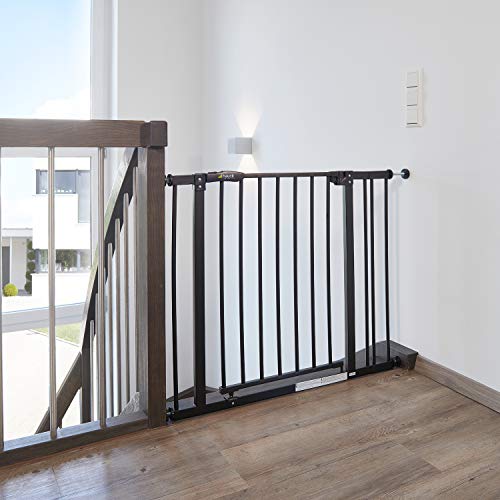 Hauck Close N Stop - Puerta de Seguridad con Extensión de 9 cm, para Puertas y Escaleras 84-89 cm, Sin Agujeros, Combinable con Y-Spindel Para Barandillas, Negro/Gris Marengo