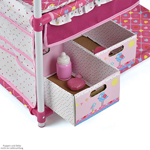 Hauck Toys - Cuna Cambiador 5 en1 para Muñecas y Peluches, Litera y Trona doble, Barra de Ropa con 2 Perchas, 2 Cajas de Almacenamiento de Juguetes - Birdie Pink