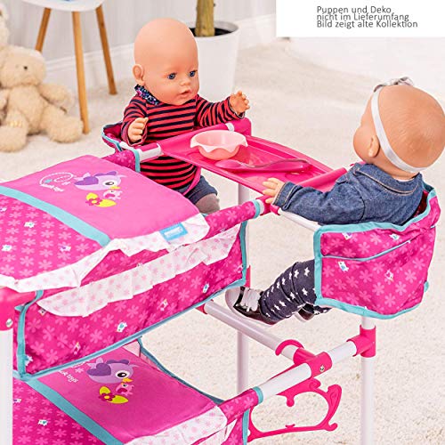 Hauck Toys - Cuna Cambiador 5 en1 para Muñecas y Peluches, Litera y Trona doble, Barra de Ropa con 2 Perchas, 2 Cajas de Almacenamiento de Juguetes - Birdie Pink