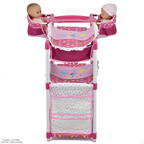 Hauck Toys - Cuna Cambiador 5 en1 para Muñecas y Peluches, Litera y Trona doble, Barra de Ropa con 2 Perchas, 2 Cajas de Almacenamiento de Juguetes - Birdie Pink