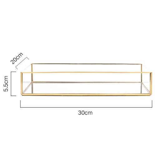 Haude - Espejo de bandeja de espejo rectangular para guardar perfume, joyas, cosméticos, maquillaje, revistas y más, bandeja decorativa para tocador, baño, dormitorio (30 x 20 x 2 cm)