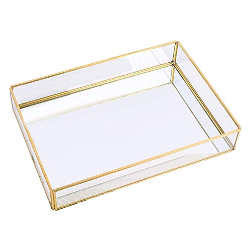 Haude - Espejo de bandeja de espejo rectangular para guardar perfume, joyas, cosméticos, maquillaje, revistas y más, bandeja decorativa para tocador, baño, dormitorio (30 x 20 x 2 cm)