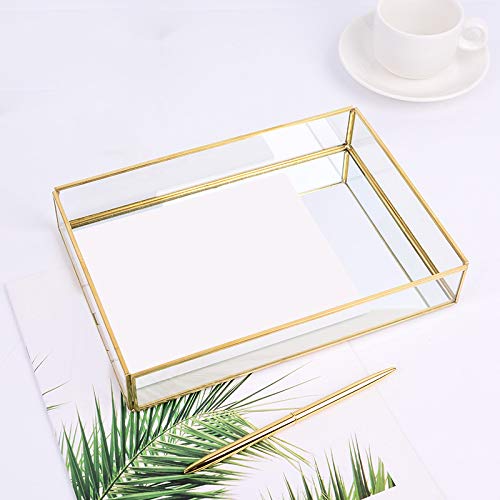 Haude - Espejo de bandeja de espejo rectangular para guardar perfume, joyas, cosméticos, maquillaje, revistas y más, bandeja decorativa para tocador, baño, dormitorio (30 x 20 x 2 cm)