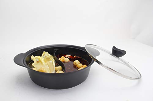 Haufson Yin Yang Hot Pot | Funciona con todas las cocinas principales | naturalmente antiadherente | Diseño sin costuras | Utensilios de cocina profesional para el hogar (negro)