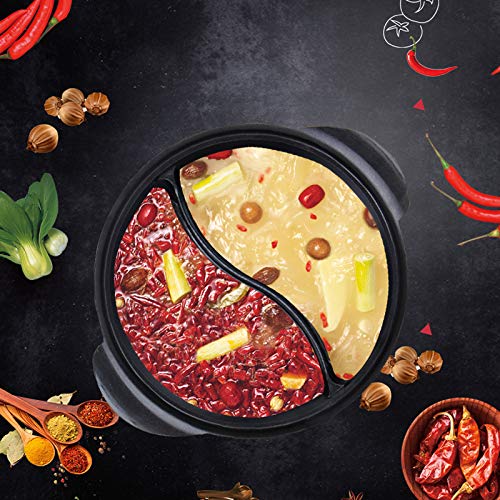 Haufson Yin Yang Hot Pot | Funciona con todas las cocinas principales | naturalmente antiadherente | Diseño sin costuras | Utensilios de cocina profesional para el hogar (rojo)