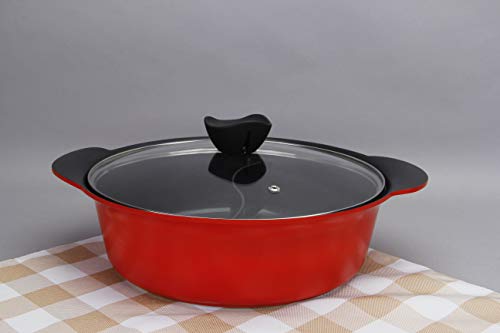 Haufson Yin Yang Hot Pot | Funciona con todas las cocinas principales | naturalmente antiadherente | Diseño sin costuras | Utensilios de cocina profesional para el hogar (rojo)