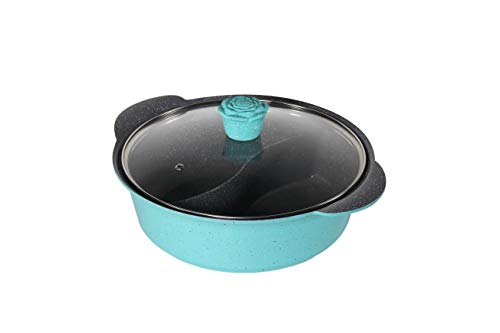 Haufson Yin Yang Hot Pot | Funciona con todas las cocinas principales | naturalmente antiadherente | Diseño sin costuras | Utensilios de cocina profesional para el hogar (azul)