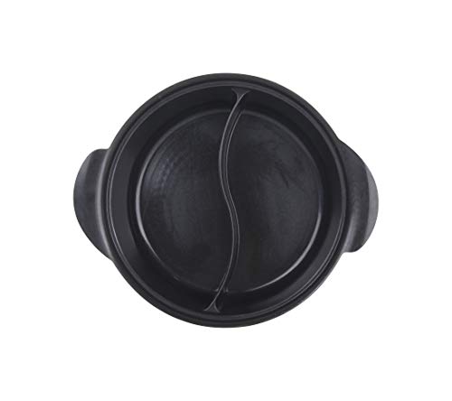 Haufson Yin Yang Hot Pot | Funciona con todas las cocinas principales | naturalmente antiadherente | Diseño sin costuras | Utensilios de cocina profesional para el hogar (negro)