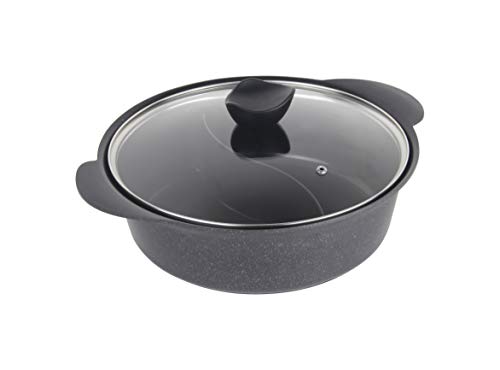 Haufson Yin Yang Hot Pot | Funciona con todas las cocinas principales | naturalmente antiadherente | Diseño sin costuras | Utensilios de cocina profesional para el hogar (negro)