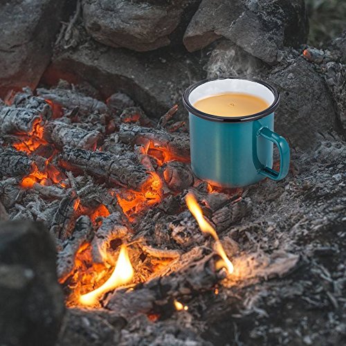 HaWare - Juego de 4 tazas de té esmaltadas, color rojo/amarillo/azul/verde, ideal para el hogar/oficina/viajes/camping, reutilizable, 350 ml (12 onzas)