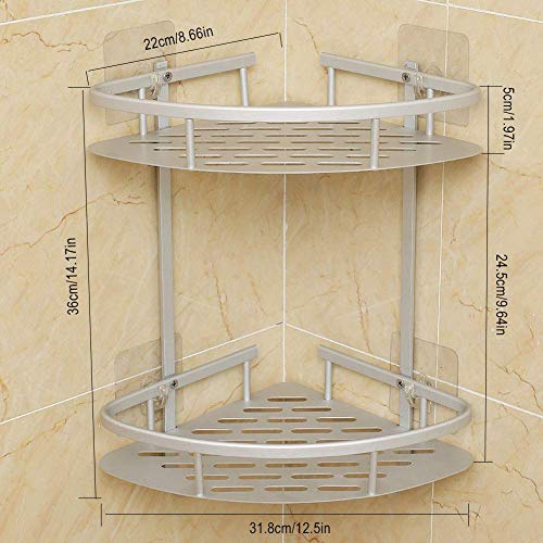 Hawsam Sin Necesidad de Taladrar Estante Ducha Rinconera, 2 Niveles Estantes de Baño de Aluminio Espacial Perforado Entramado de Baño Muebles de Baño