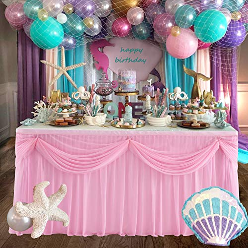 HBBMAGIC Falda de Mesa de Tul Romántico Doble mantón Tutu de la Tabla para el bebé Ducha, Fiesta de gallina, Boda, Brithday, Navidad, Mesa de Pastel