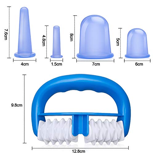 HBselect Conjunto De Rodillo Masaje Y Ventosas Masaje Silicona Masajeador De Piernas Pies Espalda Ventosas Para Masaje Anticelulitico