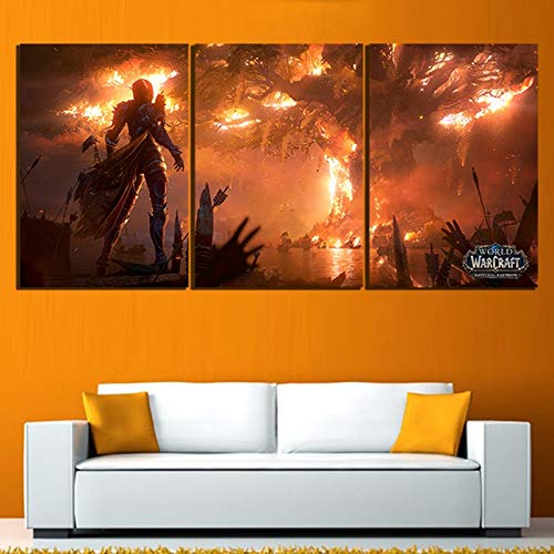 HCHD World of Warcraft Juego Pintura Teldrassil Sylvanas Fuego ardiente impresión del Cartel de Fan Art decoración de la Pared Sala de Juegos Imagen (Size (Inch) : 30x45cm x 3 pcs)