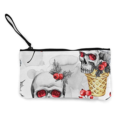 Hdadwy Conos de gofre con Calaveras incompletas Monedero Monedero Monedero Bolsa de Dinero Bolsa de Cambio Porta Llaves Bolsa de teléfono móvil con asa Lona Impresa Personalizada