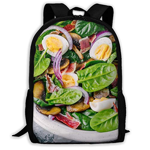 Hdadwy Ensalada, tocino, champiñones, huevos, cebollas, mochila de viaje premium para adultos, resistente al agua, para grandes negocios, colegio, escuela, mochila, mochila, bolsa para computadora por