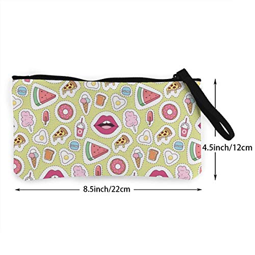 Hdadwy Lindo Monedero con Cremallera de Lona de Postre de Labios Rojos, Bolso de Maquillaje Personalizado para Dama, Bolso, Maleta, Accesorios para Mujer